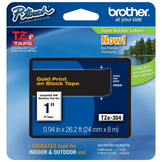 Genuine Brother 1" (24mm) Gold on Black TZe P-touch Tape for Brother PT-2430PC, PT2430PC Label Maker