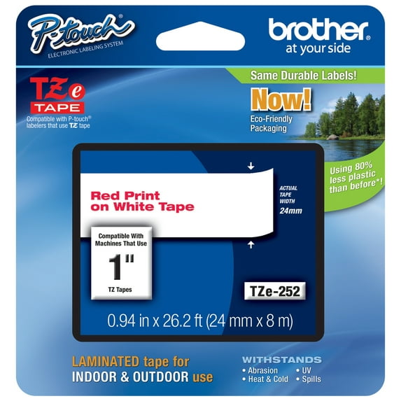 Genuine Brother 1" (24mm) Red on White TZe P-touch Tape for Brother PT-3600, PT3600 Label Maker