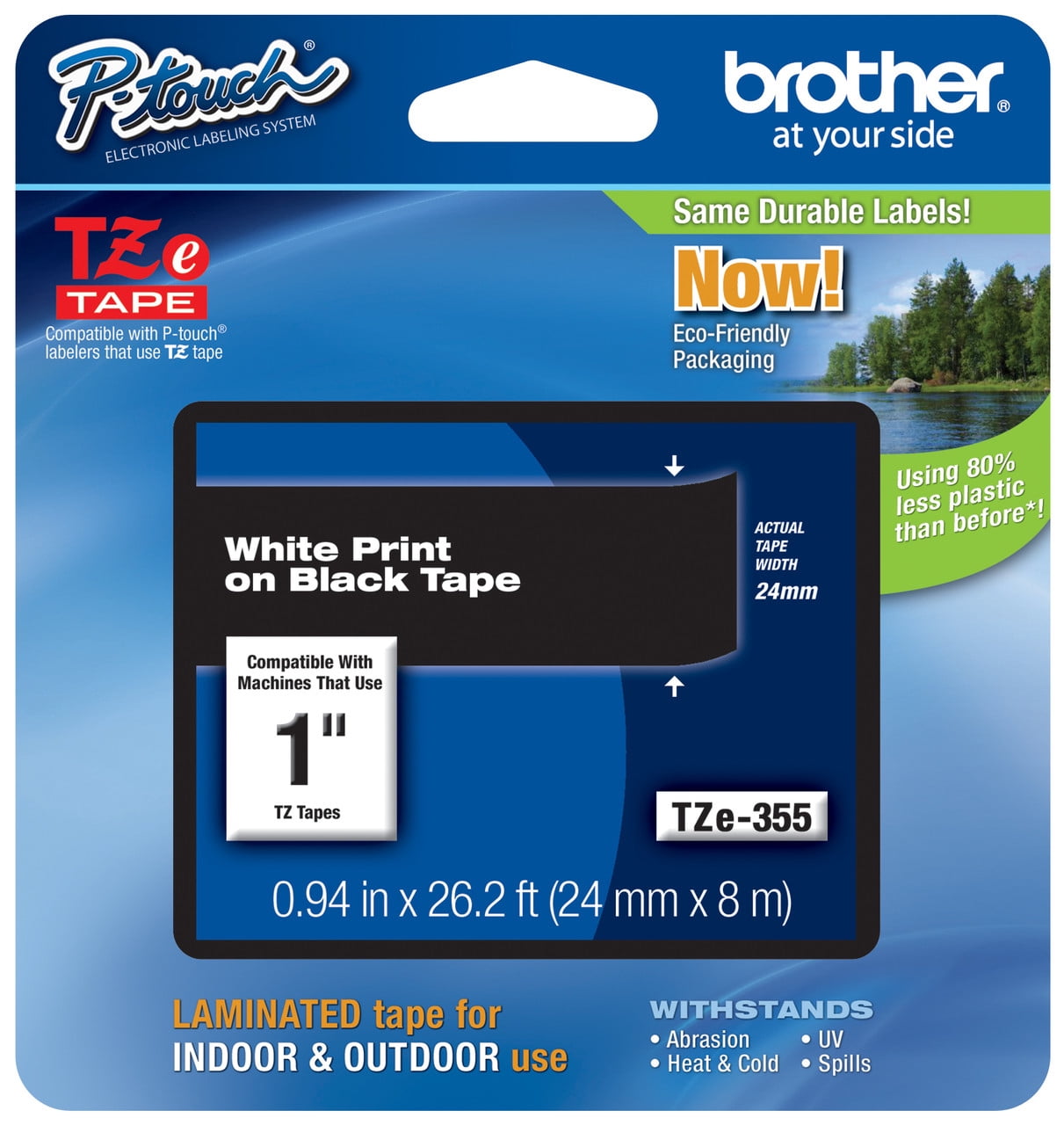 Genuine Brother 1" (24mm) White on Black TZe P-touch Tape for Brother PT-1650, PT1650 Label Maker