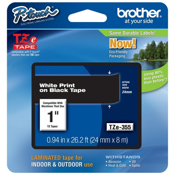 Genuine Brother 1" (24mm) White on Black TZe P-touch Tape for Brother PT-9200PC, PT9200PC Label Maker