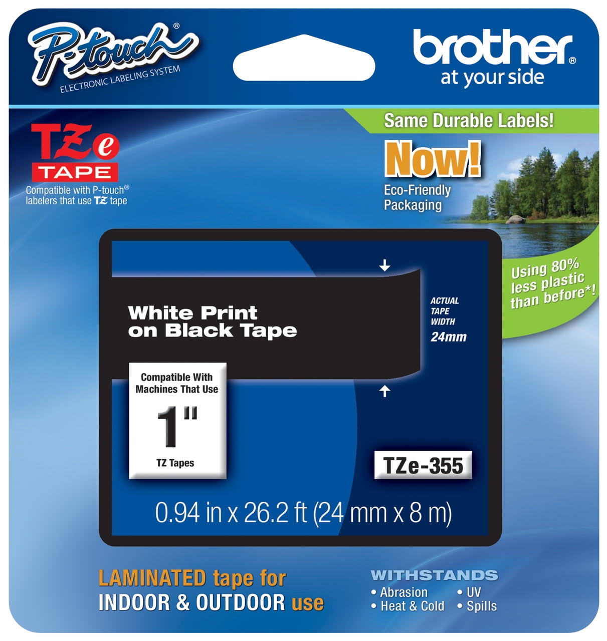 Genuine Brother 1" (24mm) White on Black TZe P-touch Tape for Brother PT-9500PC, PT9500PC Label Maker