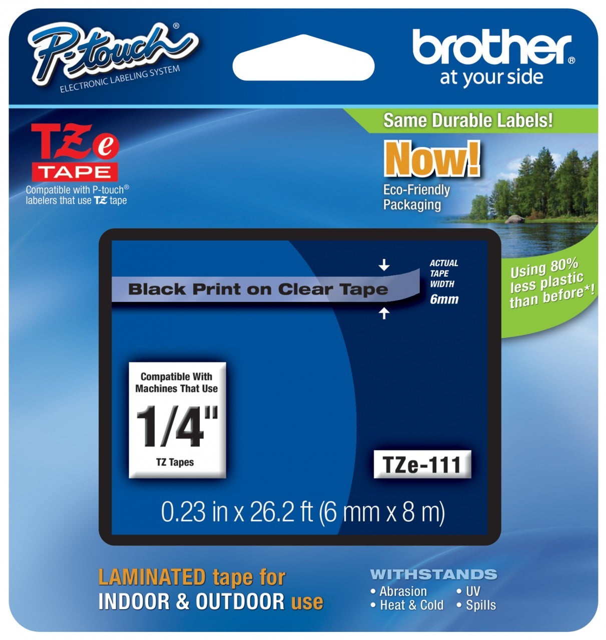 Genuine Brother 1/4" (6mm) Black on Clear TZe P-touch Tape for Brother PT-1600, PT1600 Label Maker