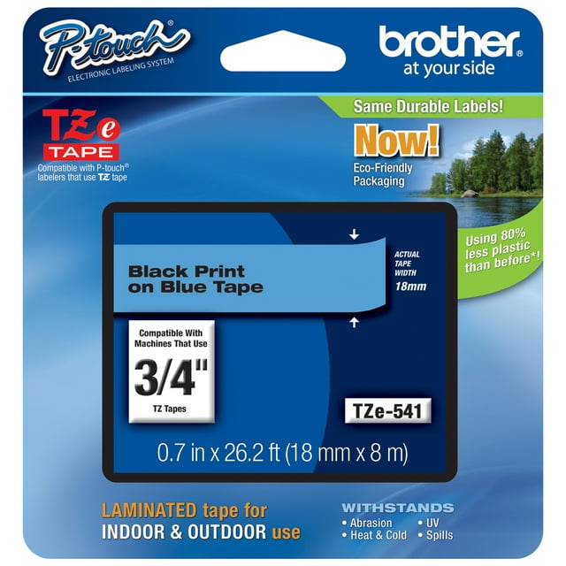 Genuine Brother 3/4" (18mm) Black on Blue TZe P-touch Tape for Brother PT-P700, PTP700 Label Maker