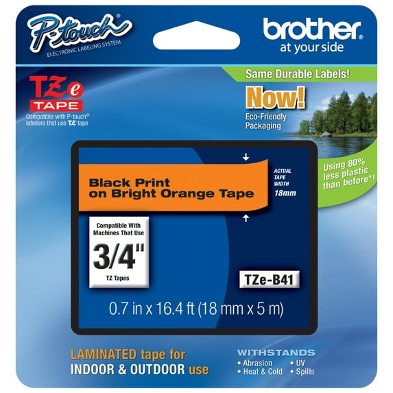 Genuine Brother 3/4" (18mm) Black on Bright Orange TZe P-touch Tape for Brother PT-1400, PT1400 Label Maker