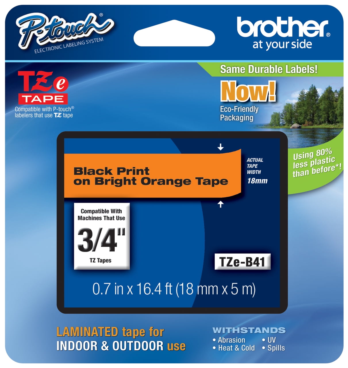Genuine Brother 3/4" (18mm) Black on Bright Orange TZe P-touch Tape for Brother PT-9500PC, PT9500PC Label Maker