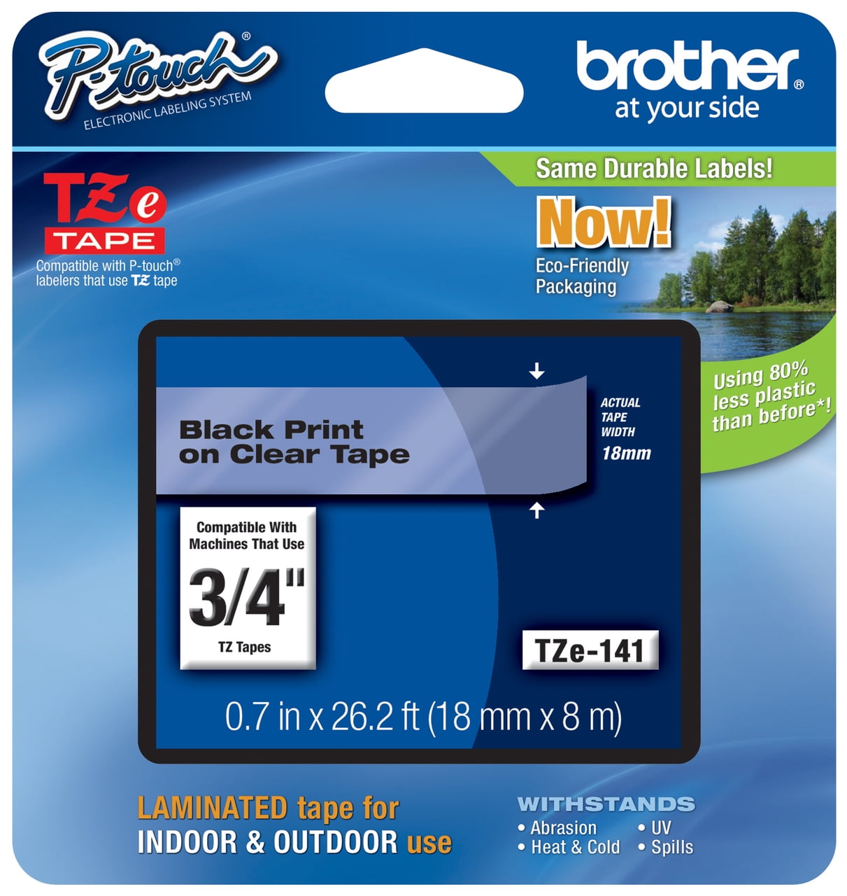Genuine Brother 3/4" (18mm) Black on Clear TZe P-touch Tape for Brother PT-350, PT350 Label Maker