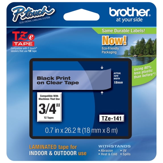 Genuine Brother 3/4" (18mm) Black on Clear TZe P-touch Tape for Brother PT-D400, PTD400 Label Maker