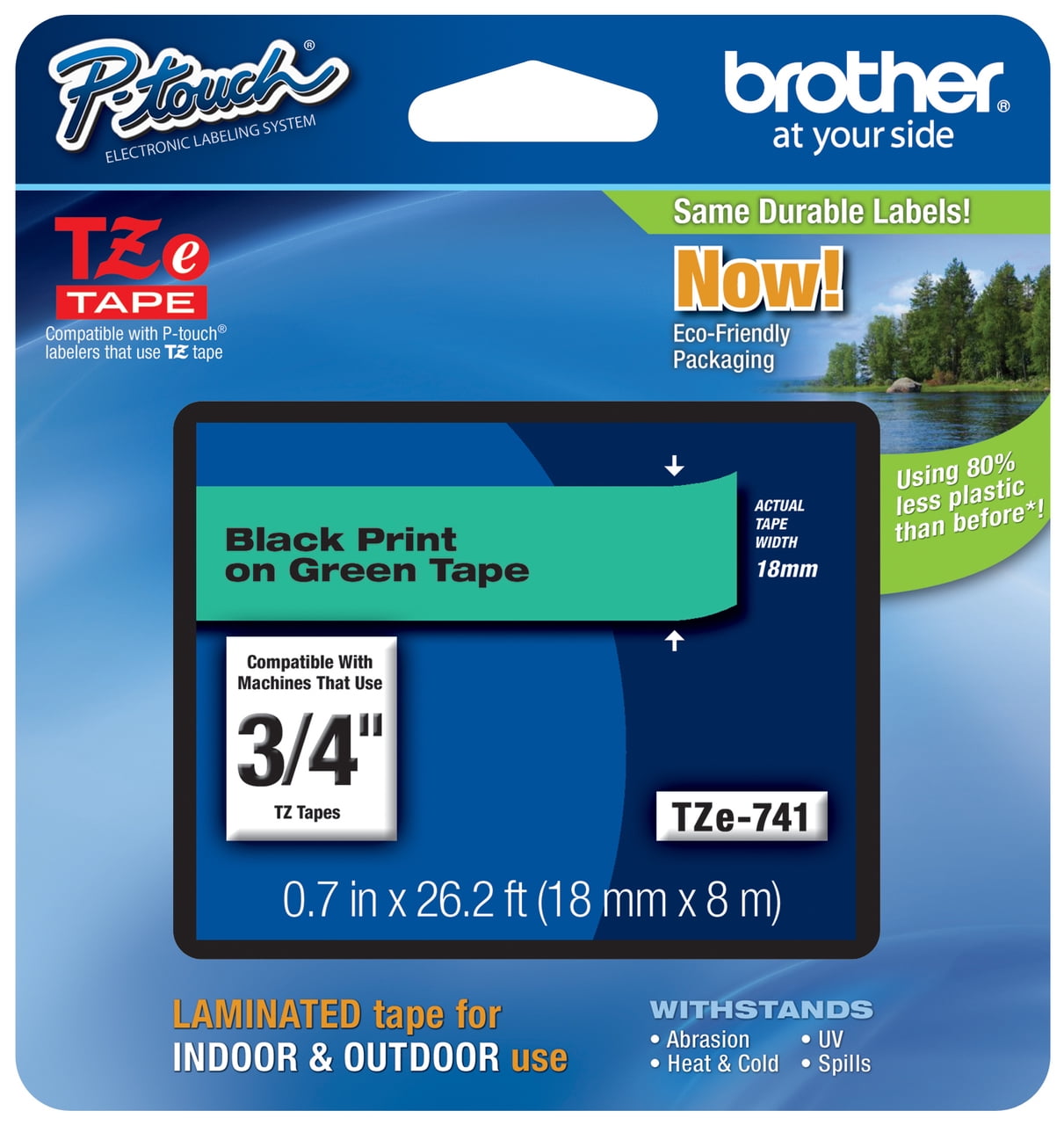 Genuine Brother 3/4" (18mm) Black on Green TZe P-touch Tape for Brother PT-540, PT540 Label Maker