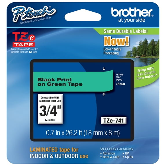 Genuine Brother 3/4" (18mm) Black on Green TZe P-touch Tape for Brother PT-P750W, PTP750W Label Maker