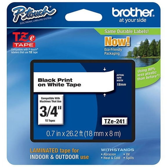 Genuine Brother 3/4" (18mm) Black on White TZe P-touch Tape for Brother PT-2730, PT2730 Label Maker