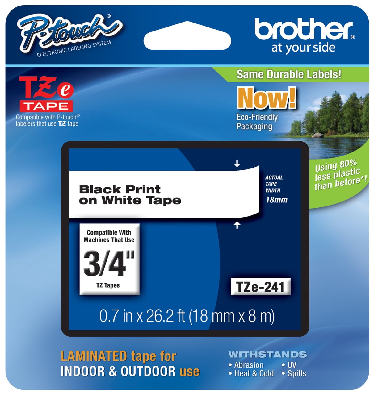 Genuine Brother 3/4" (18mm) Black on White TZe P-touch Tape for Brother PT-550, PT550 Label Maker
