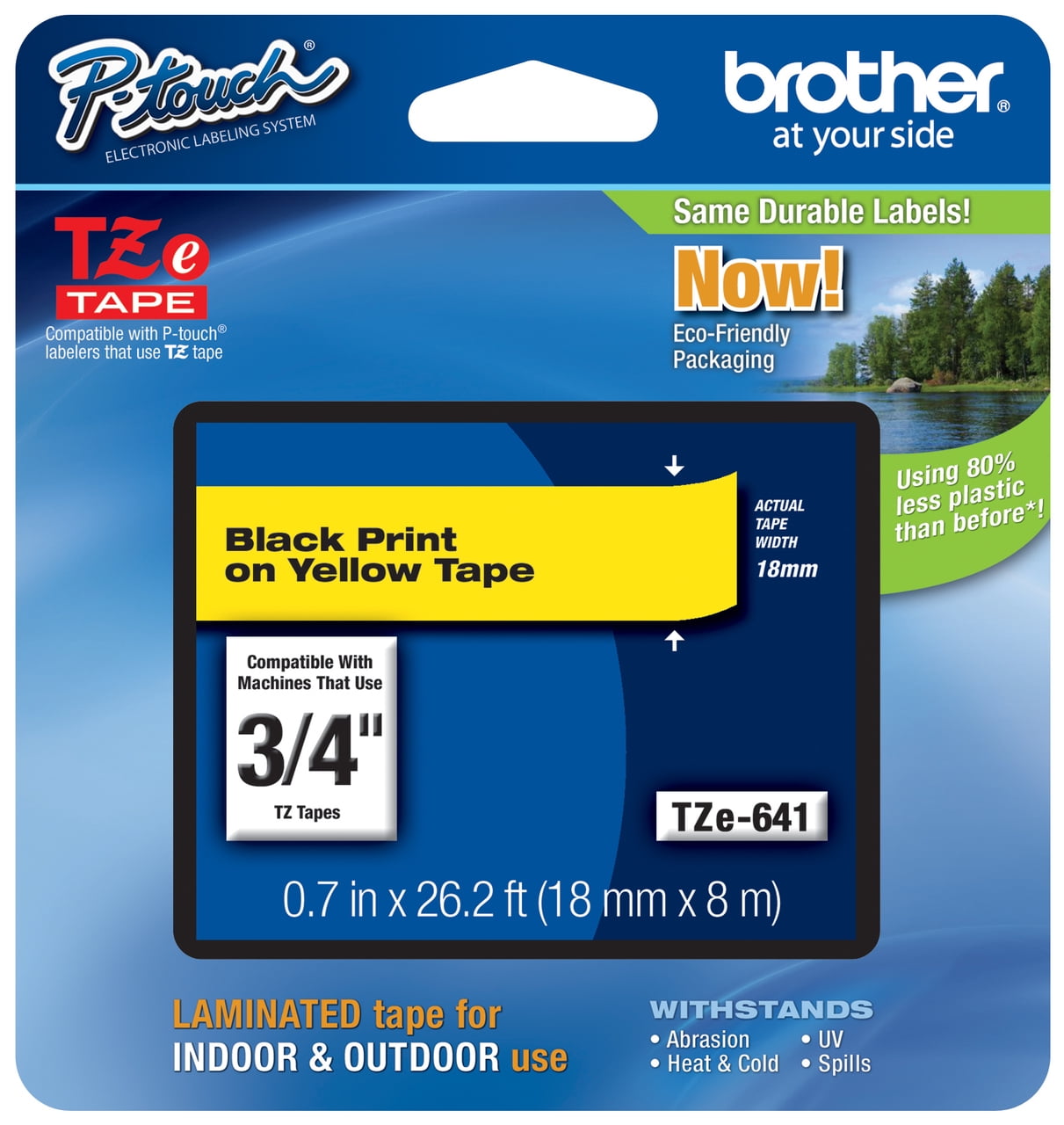 Genuine Brother 3/4" (18mm) Black on Yellow TZe P-touch Tape for Brother PT-340, PT340 Label Maker