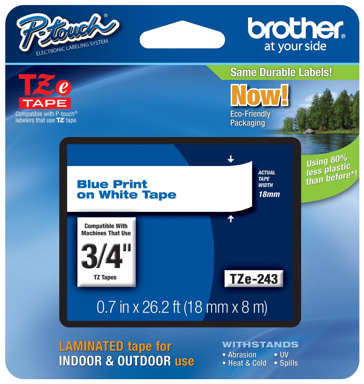 Genuine Brother 3/4" (18mm) Blue on White TZe P-touch Tape for Brother PT-1950, PT1950 Label Maker