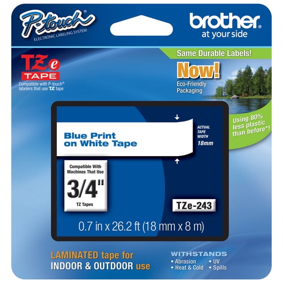 Genuine Brother 3/4" (18mm) Blue on White TZe P-touch Tape for Brother PT-E300, PTE300 Label Maker