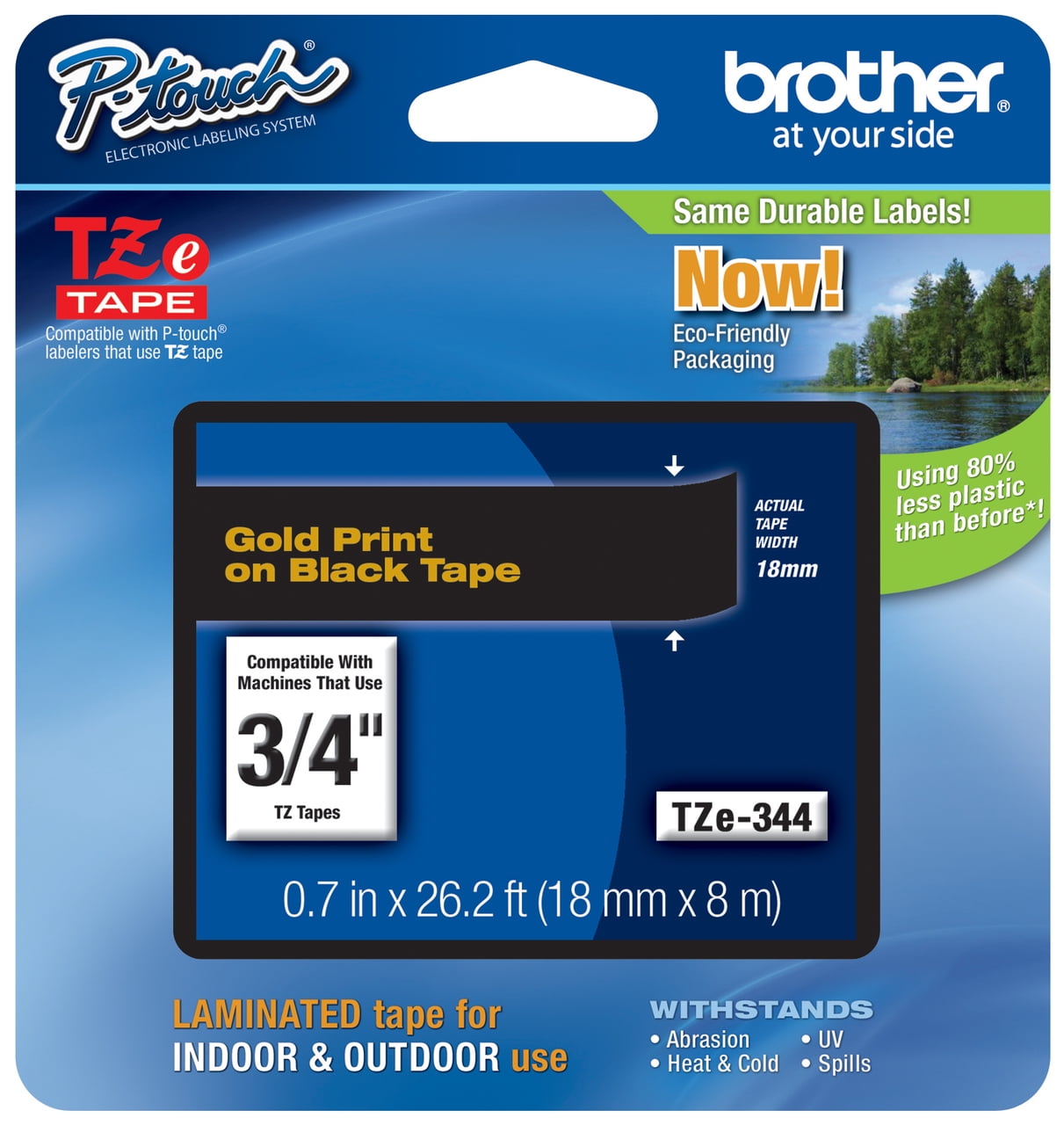 Genuine Brother 3/4" (18mm) Gold on Black TZe P-touch Tape for Brother PT-1400, PT1400 Label Maker