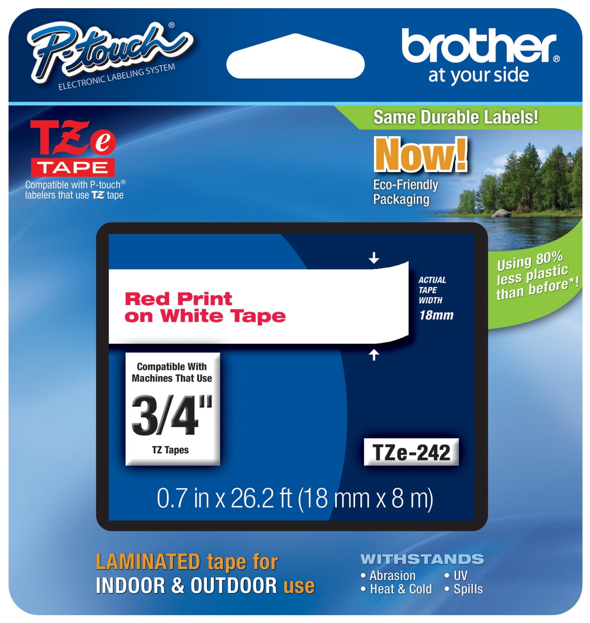 Genuine Brother 3/4" (18mm) Red on White TZe P-touch Tape for Brother ST-5, ST5 Label Maker