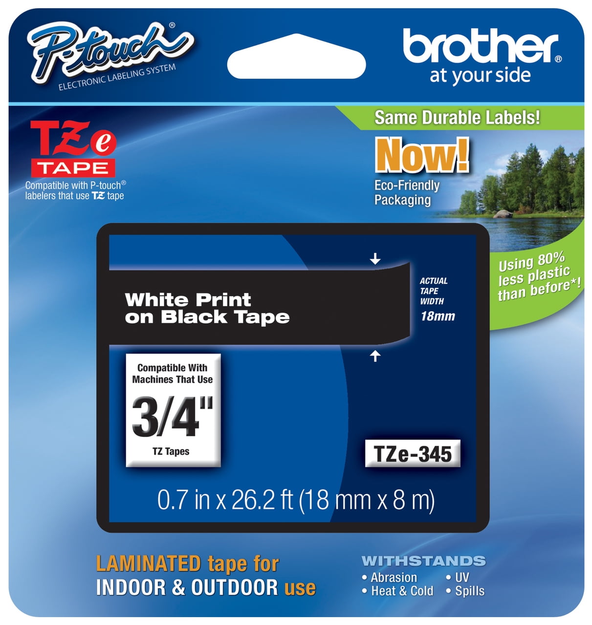 Genuine Brother 3/4" (18mm) White on Black TZe P-touch Tape for Brother PT-540, PT540 Label Maker