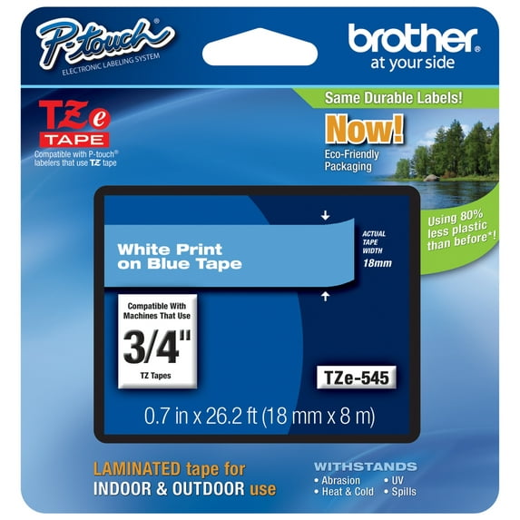 Genuine Brother 3/4" (18mm) White on Blue TZe P-touch Tape for Brother PT-550, PT550 Label Maker