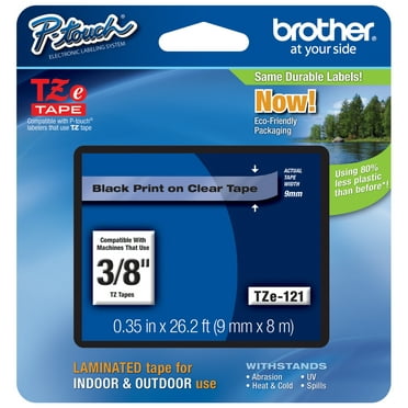 Genuine Brother 3/8" (9mm) Black on Clear TZe P-touch Tape for Brother PT-3600, PT3600 Label Maker