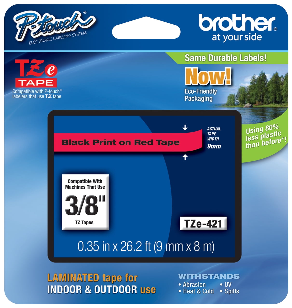 Genuine Brother 3/8" (9mm) Black on Red TZe P-touch Tape for Brother PT-D215e, PTD215 Label Maker