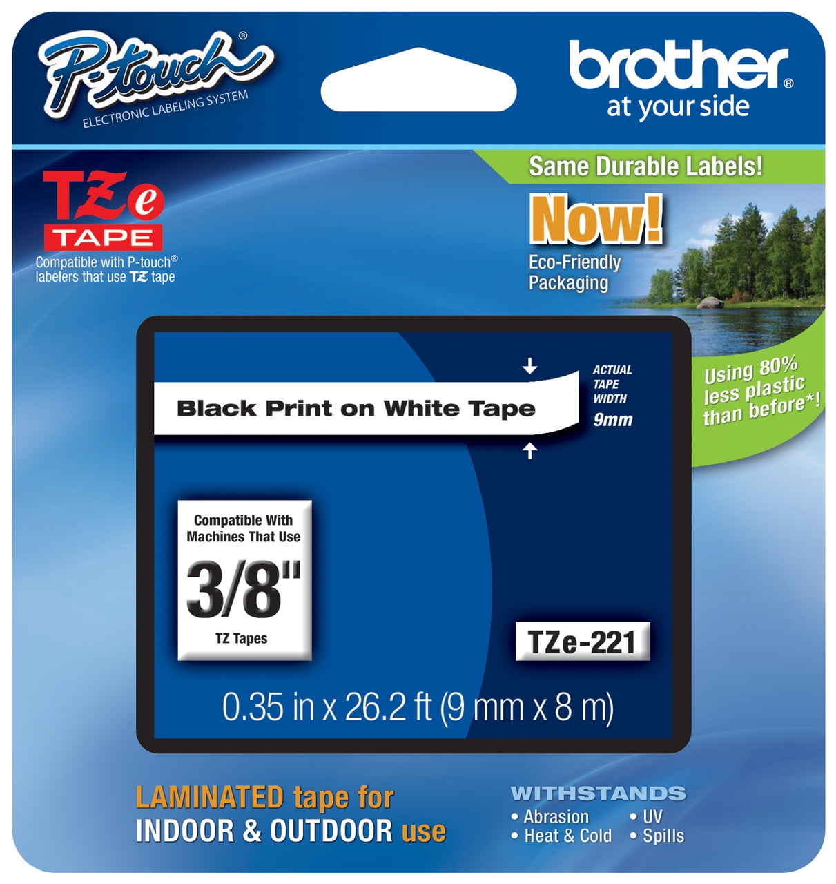 Genuine Brother 3/8" (9mm) Black on White TZe P-touch Tape for Brother PT-1010, PT1010 Label Maker