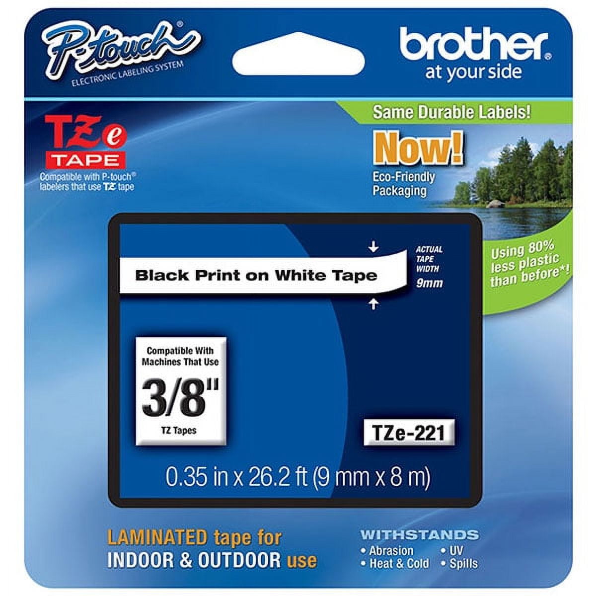 Genuine Brother 3/8" (9mm) Black on White TZe P-touch Tape for Brother PT-1700, PT1700 Label Maker
