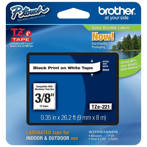 Genuine Brother 3/8" (9mm) Black on White TZe P-touch Tape for Brother PT-D450, PTD450 Label Maker