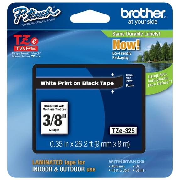 Genuine Brother 3/8" (9mm) White on Black TZe P-touch Tape for Brother PT-1700, PT1700 Label Maker