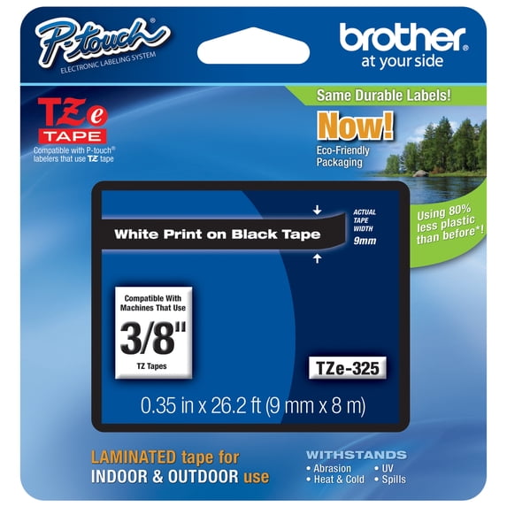 Genuine Brother 3/8" (9mm) White on Black TZe P-touch Tape for Brother PT-P750W, PTP750W Label Maker