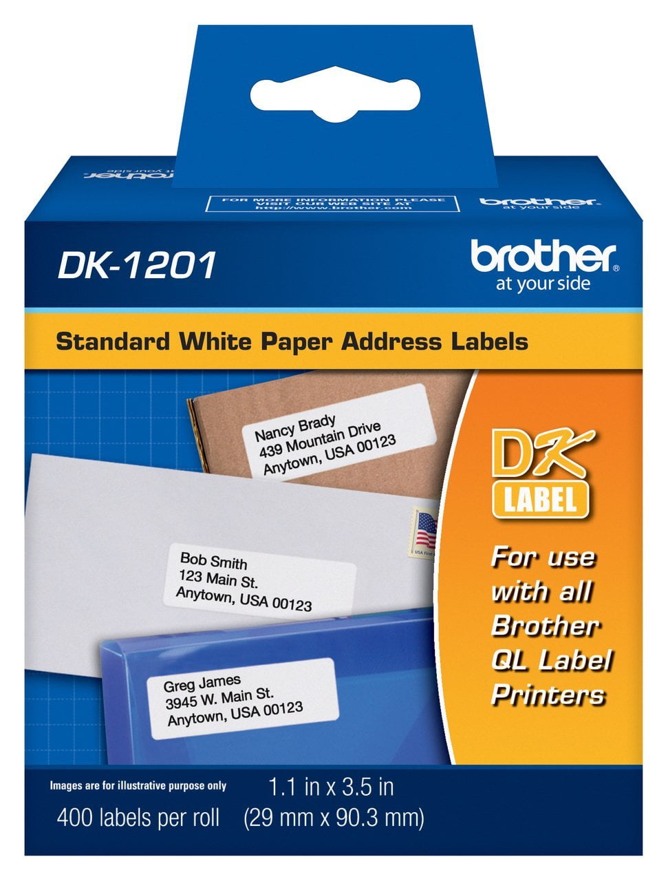 Genuine Brother DK-1201 Standard Address White Die-Cut Paper Label (400 Labels/Pkg)