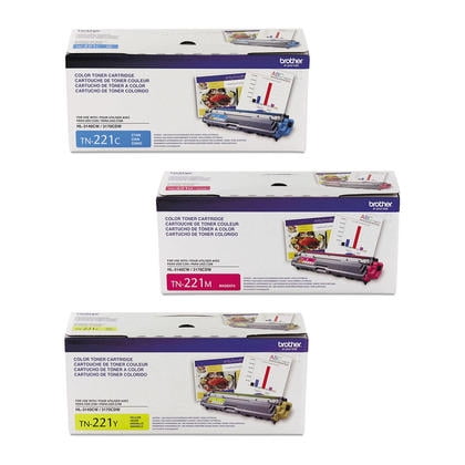 Genuine Brother TN221 (TN-221) Toner Cartridge 3-Pack , Cyan/Magenta/Yellow