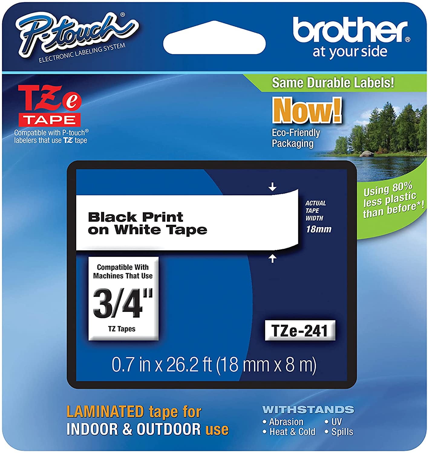 Genuine Brother TZE-241 3/4" (18mm) Black on White P-touch Tape for Brother PT-2100, PT2100 Label Maker