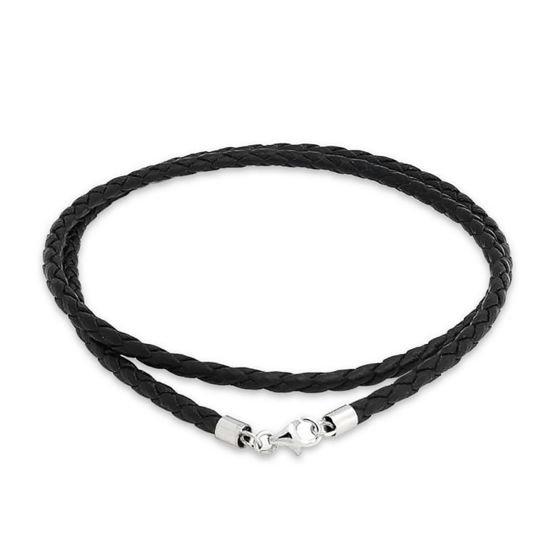 Bling Jewelry Black Genuine Leather Braided Necklace Pendant Cord Silver Plated