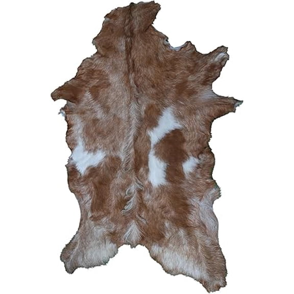 Genuine Brown and White Goat Skin Rug | Soft Hair-On Leather Hide for Unique Room Accents