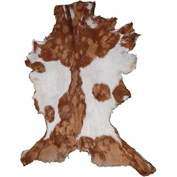 Genuine Brown and White Goat Skin Rug | Soft Hair-On Leather for Elegant Living Spaces