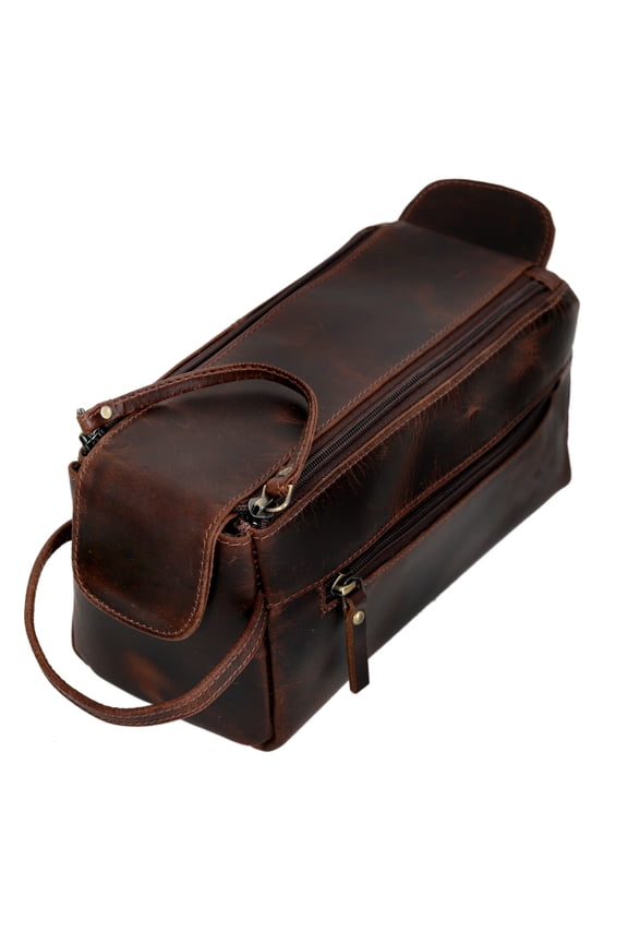 Genuine Buffalo Leather Unisex Toiletry Bag Travel Dopp Kit