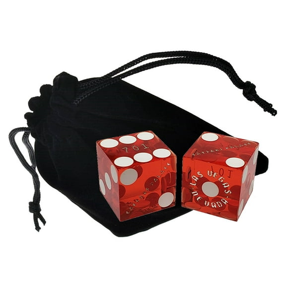 Genuine Caesar's Palace Las Vegas Casino Craps Dice Pair Red Polished Matching Serial Numbers ... Plus Storage Pouch