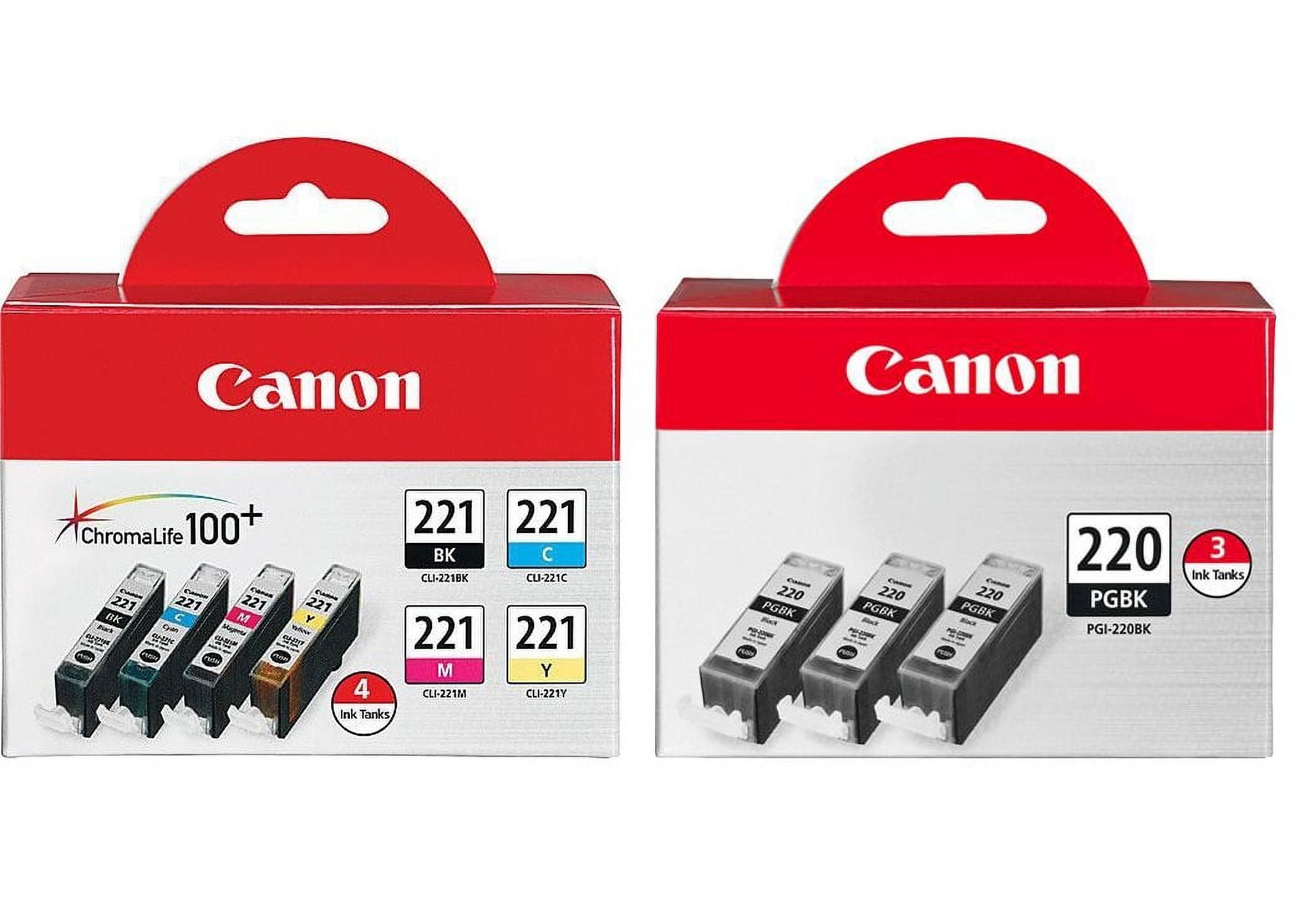 Genuine Canon CLI-221 Four-Color Ink Tank Pack (92946B004) + Canon PGI-220 Black Ink Tank 3-Pack (2945B004) - image 1 of 3