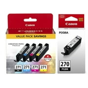 Genuine Canon CLI-271 CMYK Ink Tank 4-Pack (0390C005) + PGI-270 Pigment Black Ink Tank (0373C001)