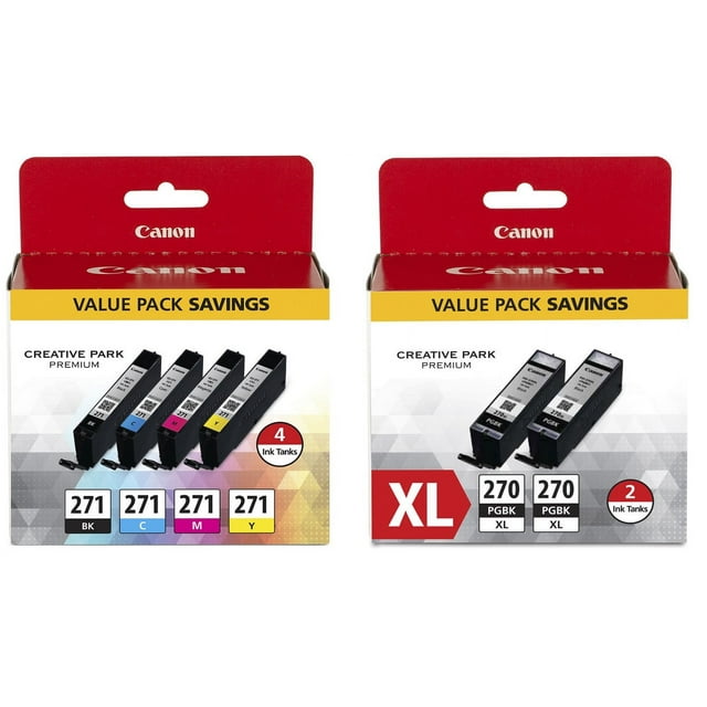 Genuine Canon CLI-271 Ink Tank 4-Pack (0390C005) + PGI-270XL Pigment Black Ink Tank Twin Pack (0319C005)
