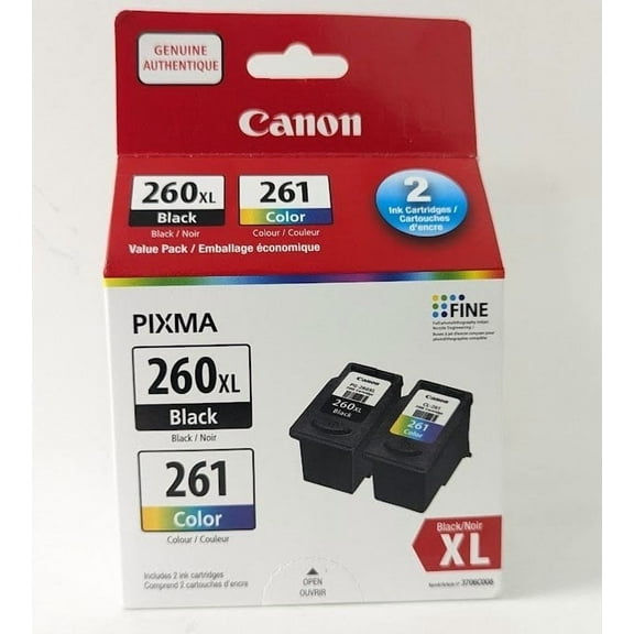 Genuine Canon PG-260XL Black & CL-261 Value Pack