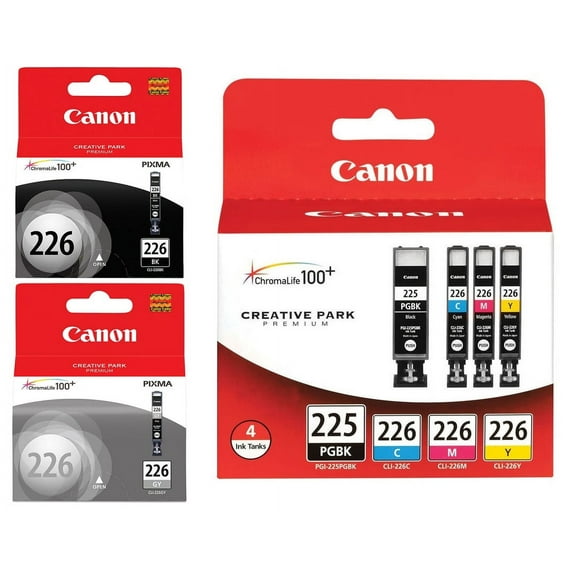 Genuine Canon PGI-225/CLI-226 Ink Tank Combo Pack (4530B008) + Canon CLI-226 Black Ink Tank (4546B001) + Canon CLI-226 Gray Ink Tank (4550B001)