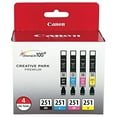 thumbnail image 1 of Genuine Canon PGI-250 (6497B001) CLI-251 (6513B004) Color (Black, Cyan,Magenta,Yellow) Ink Tank 5-Pack, 1 of 3