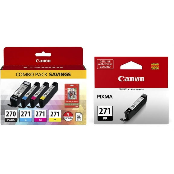 Genuine Canon PGI-270/CLI-271 4-Cartridge Combo Pack (0373C005) + Canon CLI-271 Black Ink Tank (0390C001)
