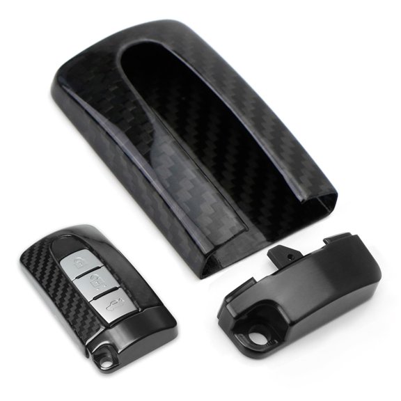 Genuine Carbon Fiber Custom SK/GT-R Style Large Key Fob Protective Case w/Black Aluminum Trim, For Nissan or Infiniti Oval Shape Keyless Entry Remote