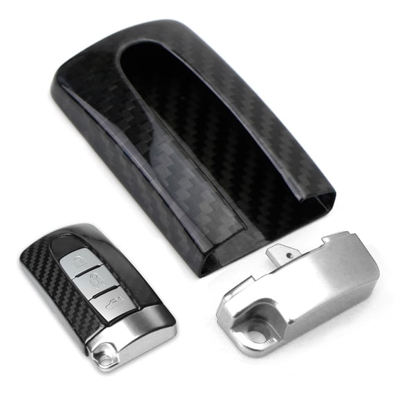 Genuine Carbon Fiber Custom SK/GT-R Style Large Key Fob Protective Case w/Silver Aluminum Trim, For Nissan or Infiniti Oval Shape Keyless Entry Remote