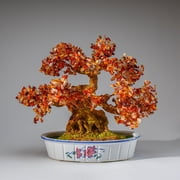 Genuine Carnelian Gemstone Bonsai Tree in Oval Ceramic Pot (11)