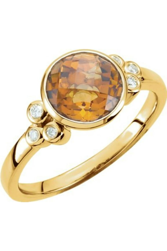 Genuine Checkerboard Golden Citrine & Diamond Ring - Size 7