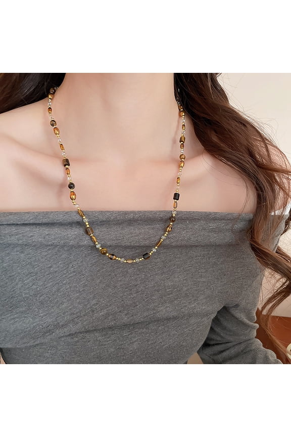 Genuine Citrine with Black Agate Beaded Choker Necklace for Women Healing Crystals and Gemstones Birthstone