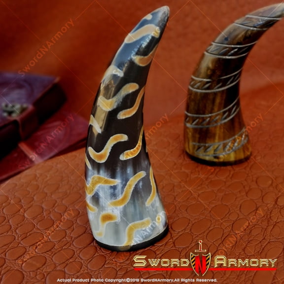 Genuine Cow Horn 6.5 Inch Long Paper Weight with Decorative Burned Pattern Gift
